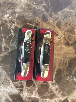 Lot of (2) Steel Warrior Muskrat 3.5" Closed Pocket Knife Ram/Buffalo Horn. - Image 1 of 3