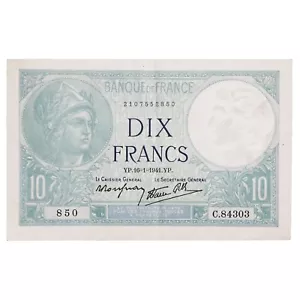 France - billet 10 francs Minerve 1941 - type 1915 modifié - SUP - F.07.28 - Imagen 1 de 2