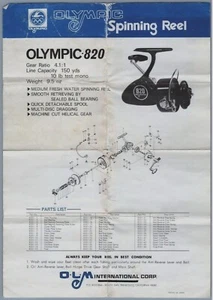 Anuncio de lista de piezas de carrete de pesca Olympic -820 - Imagen 1 de 2
