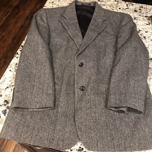 Cricketeer Vintage Wool/Camel/Nylon Herringbone Blazer Jacket 44 S Gray 2 Button - Picture 1 of 11