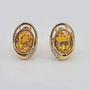 7 Charming Sister "Sartorial Splendor" Oval Gold & Yellow Crystal Earrings - Picture 1 of 12