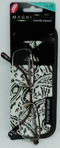 FOSTER GRANT Premium Eye Glasses BRN Metal Frames & BLK & WHITE Cloth Case+2.75 - Picture 1 of 5
