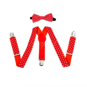 Red Polka Dot Suspender and Bow Tie Baby Toddler Kids Boys Girls Combo Set - Picture 1 of 5