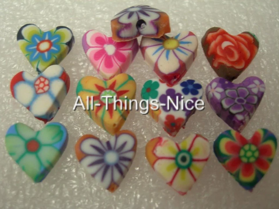 50 cuentas de polímero FIMO arcilla 10 mm flor CORAZÓN fabricación de joyas espaciador hallazgos Foto 1 de 1