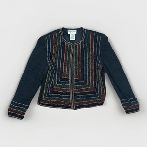 Adrianna Papell Evening Womens Sz M Silk Beaded Black Jacket Long Sleeve - Picture 1 of 9