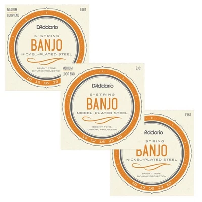 D'Addario Banjo Strings 3 Sets Nickel Steel Loop End Medium EJ61 - Image 1 of 4