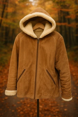Abrigo Marvin Richards Imitación Piel Gamuza Piel de Oveja Con Capucha Cremallera Para Mujer en Tostado Talla M Foto 1 de 4