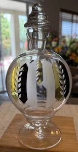 Antique Art Nuevo Black Yellow Glass Decanter W Etched Details - Picture 1 of 13