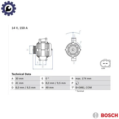 ALTERNATOR 0 986 046 270 FOR BMW 3/Compact/E46/X/SAV/E8 X3/E83 N42B18A N46B18 - Image 1 of 4