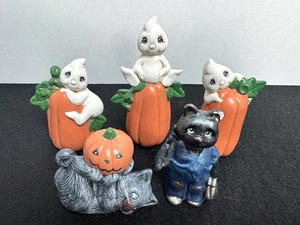 Figuras de cerámica pintadas a mano de fantasma de Halloween de colección 5 firmadas JL - Imagen 1 de 12