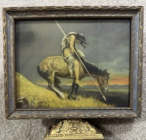 Gold Antique Ornate Wooden Frame on Metal Base With VTG “End Of The Trail” #7602 - Picture 1 of 6