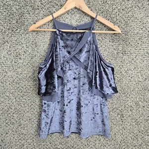 White House Black Market Top Womens Small Blue Halter Crushed Velvet Blouse - Picture 1 of 7