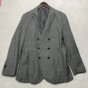 Bottega Del Sarto Mens Double Breasted Blazer Linen Blend Dark Gray 50 40R Italy - Picture 1 of 19
