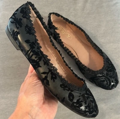 RED Valentino black leather/velvet lace ballet flats 36.5 / US 6.5 - Image 1 of 4
