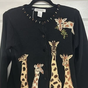 Vintage ARRIVISTE Safari Giraffe Cardigan Pullover Perlen/Pailletten Größe Small GUC - Bild 1 von 9