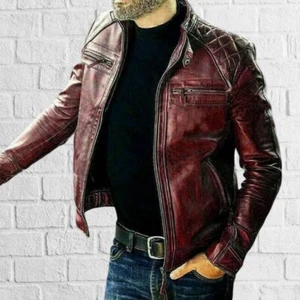 Men's Genuine Red Lambskin Leather Jacket Motorcycle Biker Zipper Jacket - Picture 1 of 5