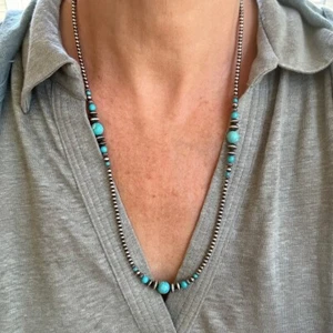 Collar Estación Turquesa Kingman Azul Bebé 8mm con Cuentas de Plata de Ley - Imagen 1 de 9