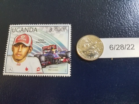 Lewis Hamilton McLaren Mercedes Race Car Driver 2012 Uganda Perforated Stamp Cover