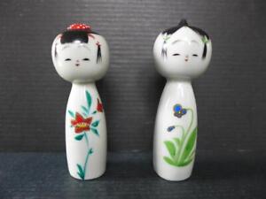 Pièce d'époque céramique Kutani couple poupée Kokeshi japonaise rétro antique