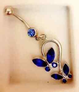 Butterfly Belly Button Ring 3Ct Marquise Lab Created Sapphire 14K Yellow Plated