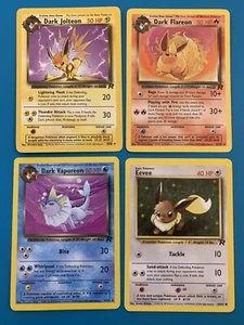 Cartas Pokémon Dark Jolteon 38 Vaporeon 45 Flareon 35 y Eevee 55/82 Team Rocket - Imagen 1 de 2