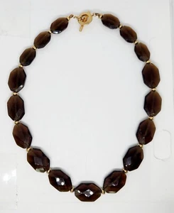 Vintage Ralph Lauren Gold Tone Faux Smokey Quartz Brown Glass Toggle Necklace - Picture 1 of 5