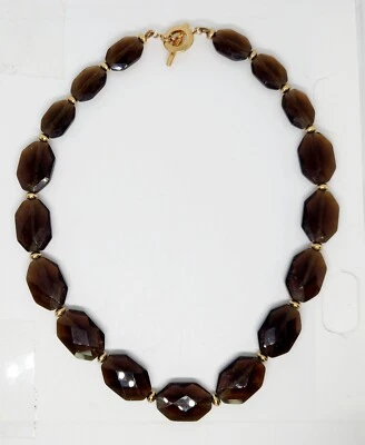 Vintage Ralph Lauren Gold Tone Faux Smokey Quartz Brown Glass Toggle Necklace  - Image 1 of 4