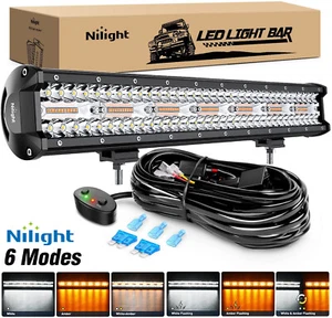 Nilight 20" 420W Amber White LED Light Bar Spot Flood Off-Road ATVs SUV & Wiring - Picture 1 of 8