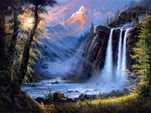 V0925 Increíble Pintura Arte Cascada Bosque Montaña Decoración PÓSTER IMPRESIÓN UK - Imagen 1 de 13