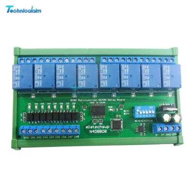 DC 12V 24V 8Channels DIN35 C45 UART RS485 Relay Module Modbus RTU Switch Board - Image 1 of 4