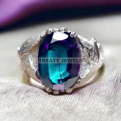 Piedras preciosas de alejandrita de corte ovalado con anillo de plata de ley 925 para hombre #24 * Foto 1 de 4
