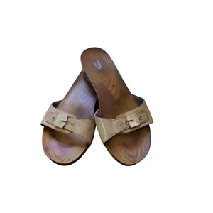 Dr. Scholl's Classic Sandals Tan Adjustable Hook&Loop Buckle Faux Wood Size 10M - Picture 1 of 11