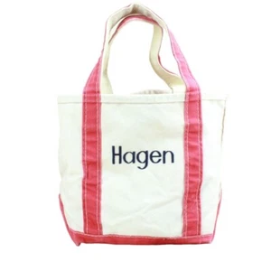 LL Bean Boat & Tote Cream Red Trim Canvas Monogram Double Handles Tote Bag - Bild 1 von 8