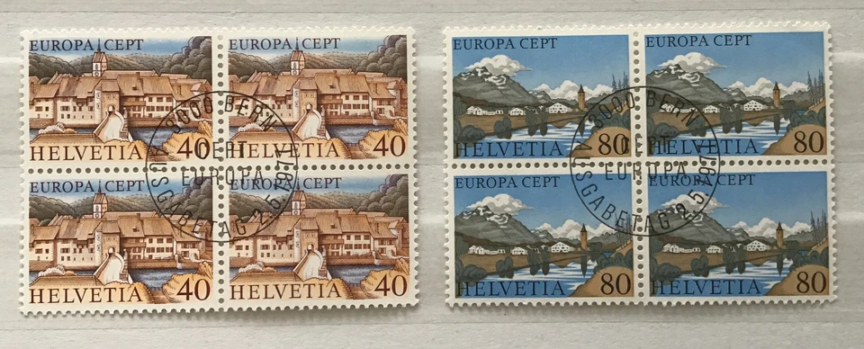 Switzerland 1977 Europa Landscapes Blocks Of 4 CTO Cat £9.60 - Image 1 of 1