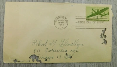 First Day Of Issue WA DC 1944 Vintage Stamp Airplane Posted Envelope Cover - Image 1 of 4