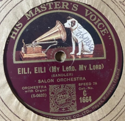 Jewish Cantorial  78 RPM- Eili , Eili / Kol Nidrey - salon orchestra - HMV+Cover - Image 1 of 3