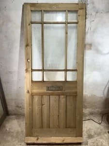35 7/8"X 83 3/8" 1930s Exterior Glazed Stripped Pine Front Door Old Vestibule - Picture 1 of 12