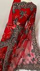 2022 Beautiful Bollywood Dark red Net Indian Saree Sari With Long Sleeve Blouse