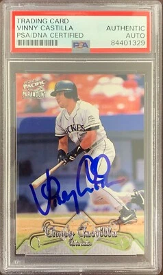 Vinny Castilla auto signed card 1998 Pacific Colorado Rockies PSA Encapsulated - Image 1 of 2