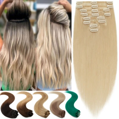 LIQUIDACIÓN Clip en Extensiones de Cabello Humano Remy Cabello Real Cabeza Completa Rubio Ombre EE. UU. Foto 1 de 4