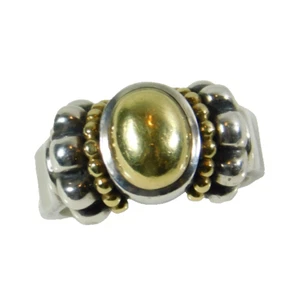 Vintage Lagos Caviar 18 Karat and Sterling Silver Dome Ring Size 6 - Picture 1 of 4