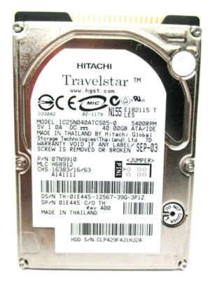 Hitachi TravelStar 40GB IDE IC25N040ATCS05 07N9910 H68912 WIPED&TESTED - Image 1 of 4
