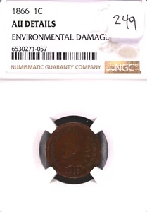 1866 Indian Head Cent NGC AU Details Environmental Damage #1-057 - Picture 1 of 2