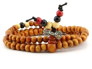 Real Wooden Buddhist Prayer Yoga Mala spiritual Meditation Healing 6MM Bracelet - Picture 1 of 7