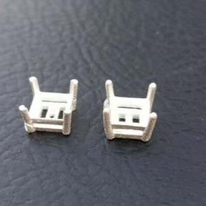 6 MM Square Stone Stud Earrings Collet 925 Sterling Silver - Only Casting - Picture 1 of 4