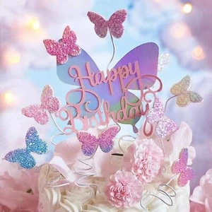Happy Birthday Sign 3D Butterfly Cake Toppers - Picture 1 of 8