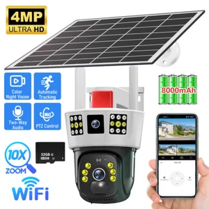 Solar Panel Camera 4MP 2Lens Wireless WiFi Outdoor CCTV PTZ Home Security System - Picture 1 of 25