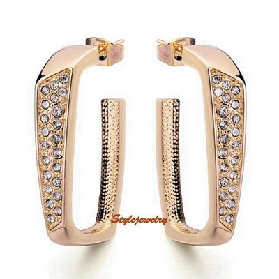18k Rose Gold Filled Crystal Women Fashion Bridal Wedding Huggie Earring IE104 Foto 1 de 4