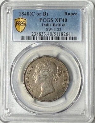 BRITISH INDIA - Queen Victoria - Silver Rupee 1840 - PCGS XF-40! - Image 1 of 2