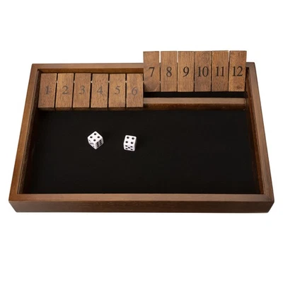 WE Games Dice Board Game, 12 Number Flip Tiles with Walnut Stained Wooden Box, - Image 1 of 4